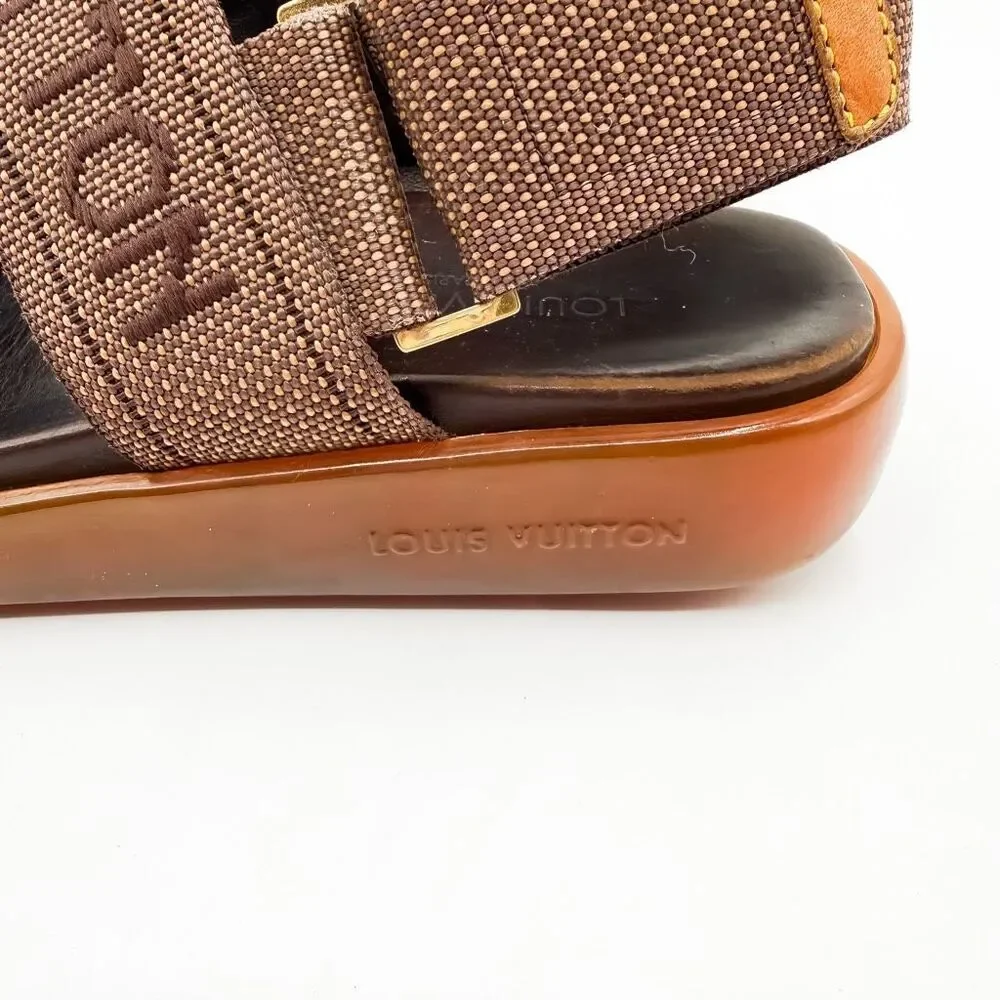 Louis Vuitton Embroidered Platform Slingback Logo Sandals EU 39.5 US 9.5